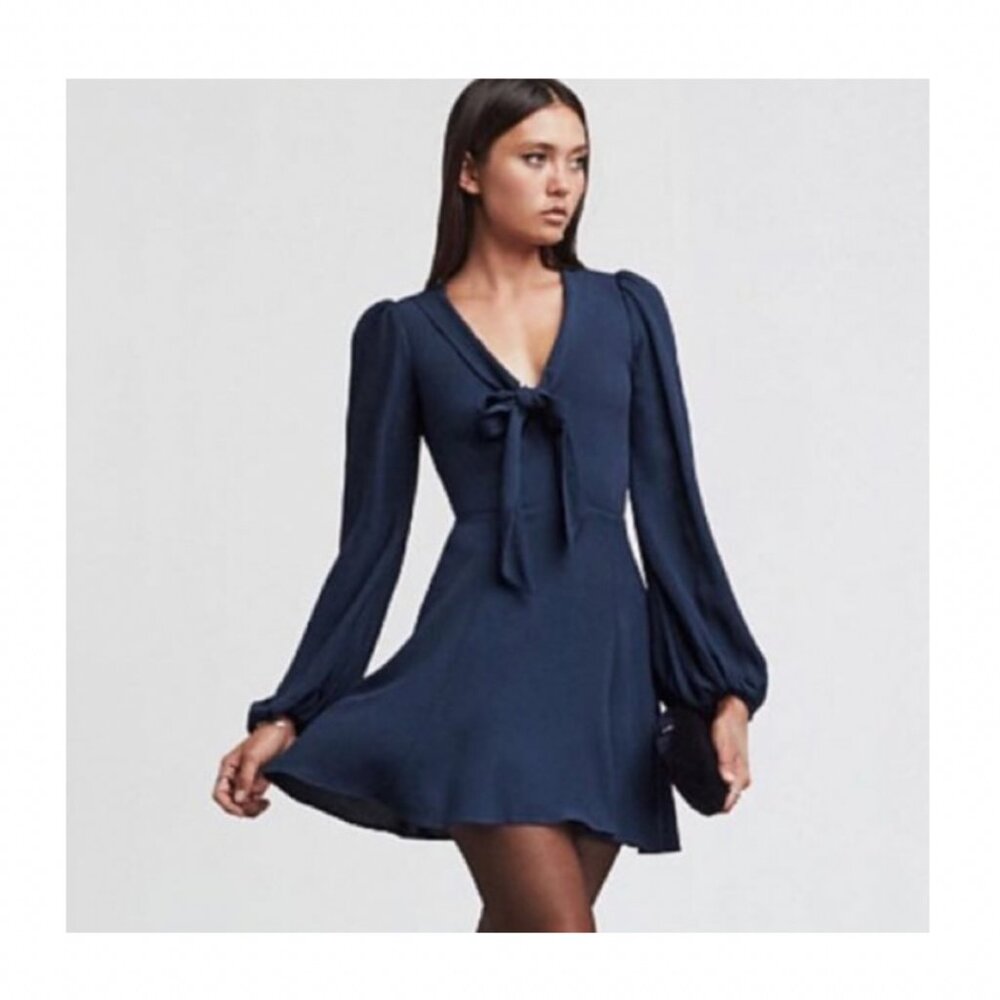 Reformation Rosetta Dress Navy Blue Size 10
